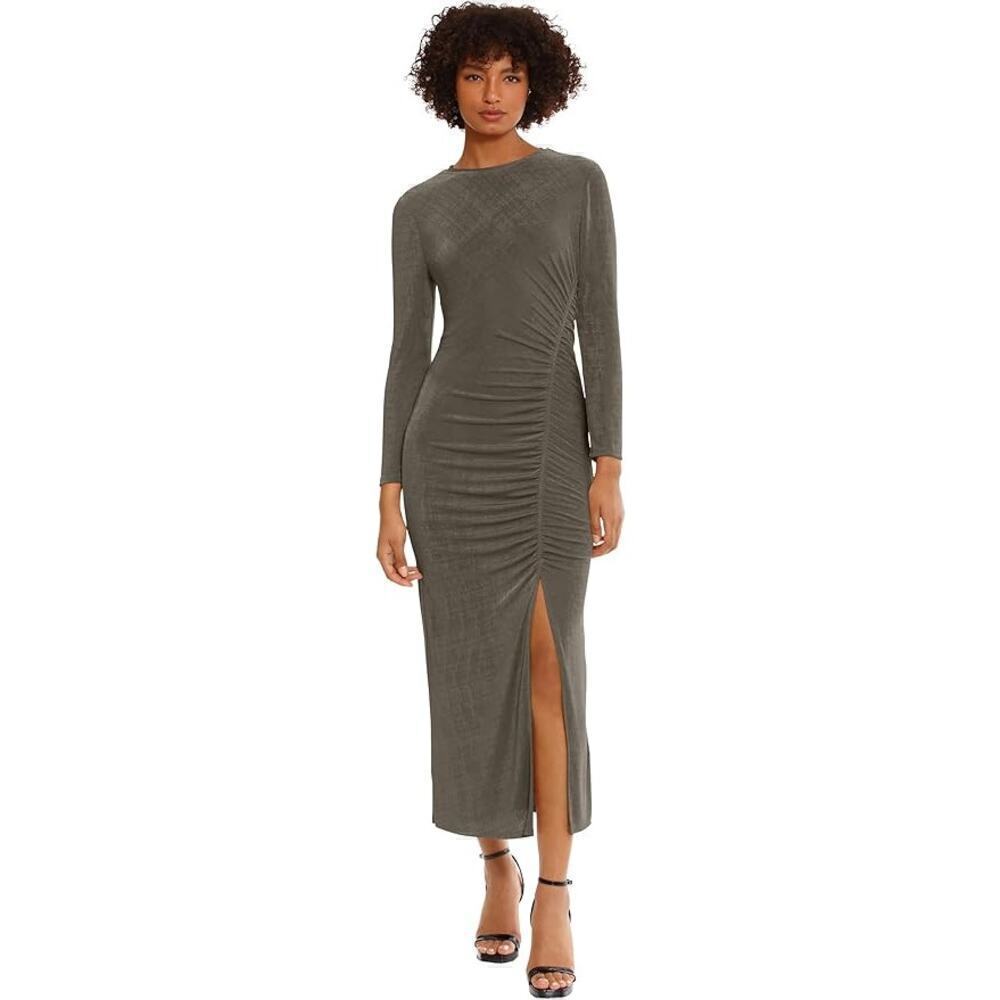 Donna Morgan Dress Ruched Princess Seam Long Sleeve Evening Dusty Olive NWT 2